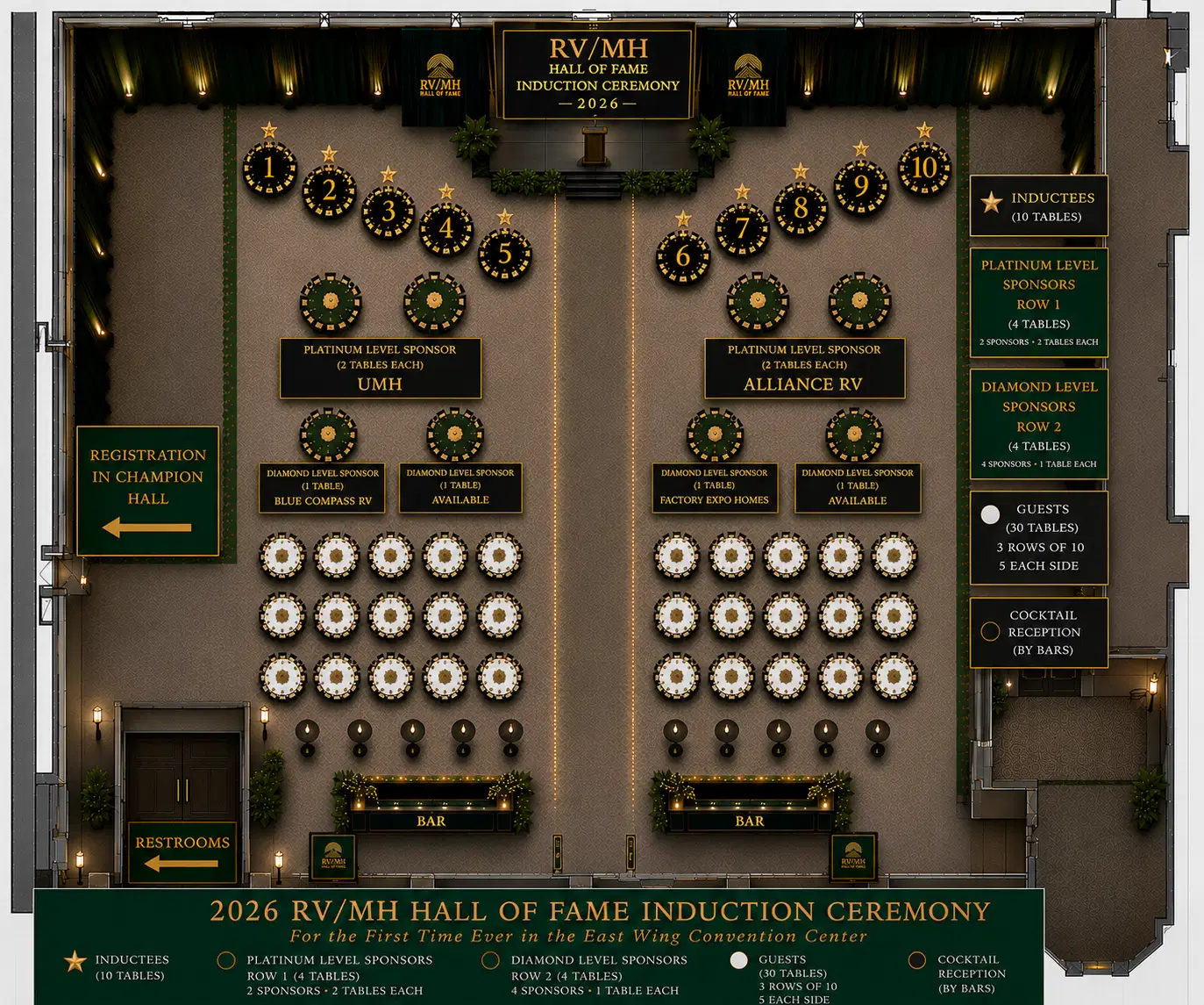 Overhead floor plan for the Hall of Fame Induction Ceremony