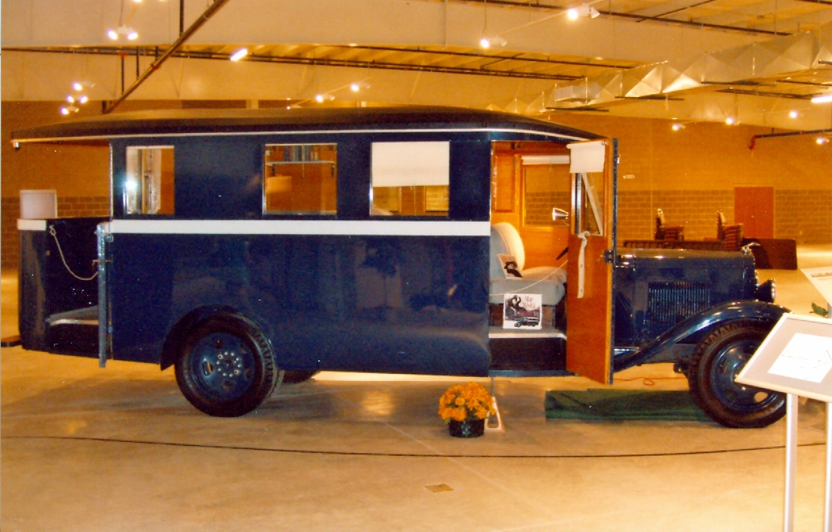 A high-realism photograph of a 1931 Chevrolet Housecar, custom-built for Hollywood legend Mae West.