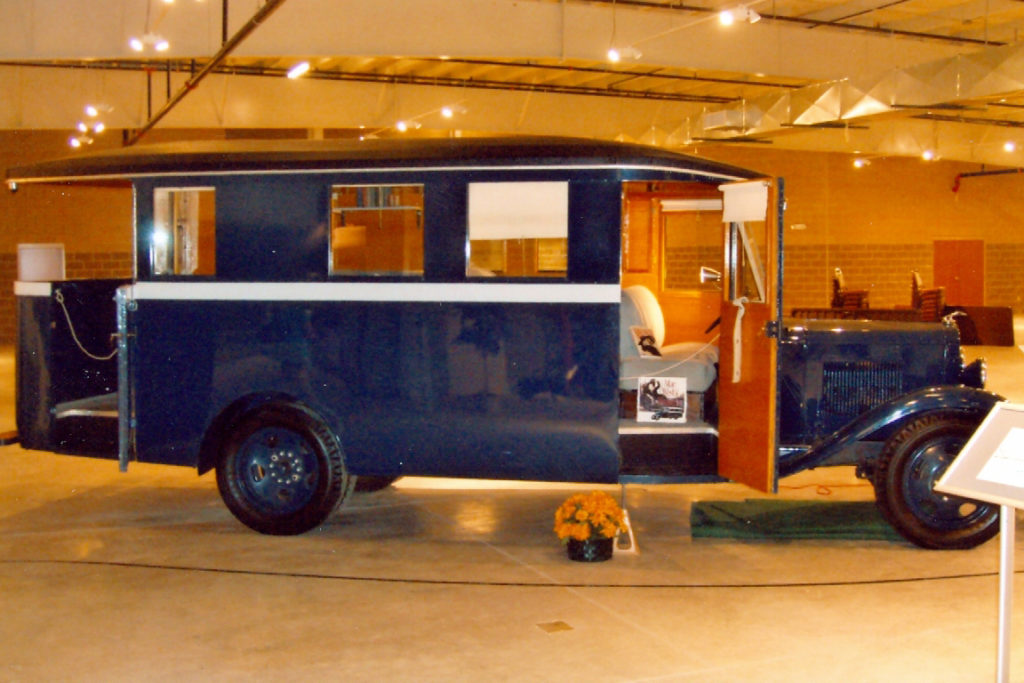 Mae West’s 1931 Chevrolet Housecar on display in the RV Founders Hall Museum