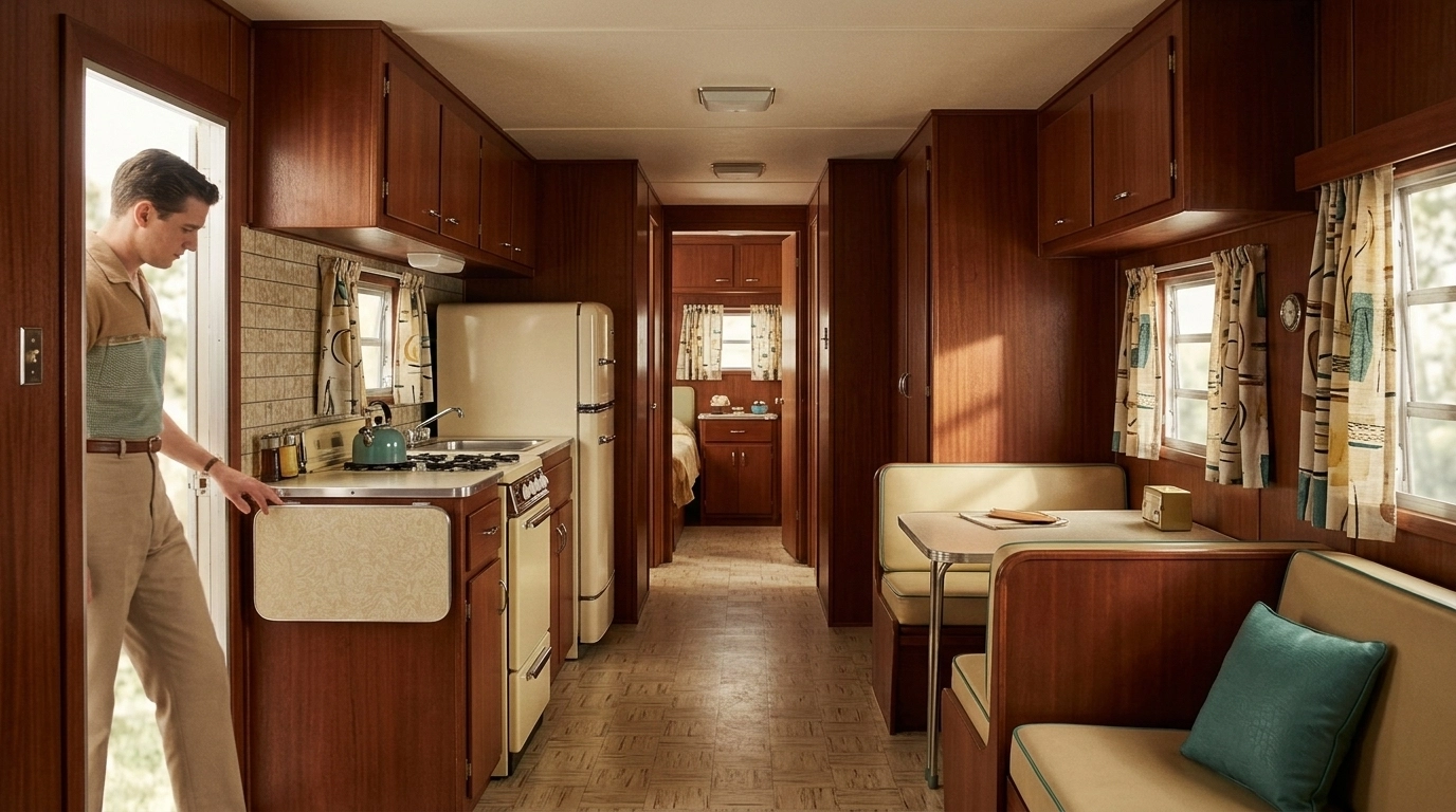 Interior of a 1950s Ten-Wide mobile home