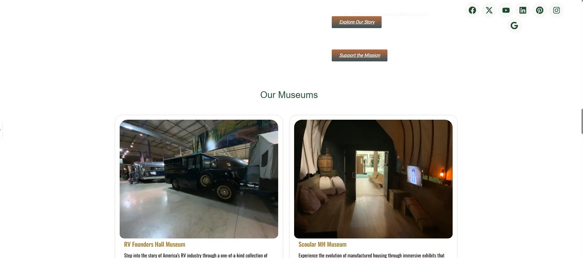 Museum exhibits overview highlighting RV Founders Hall and Scoular MH Museum