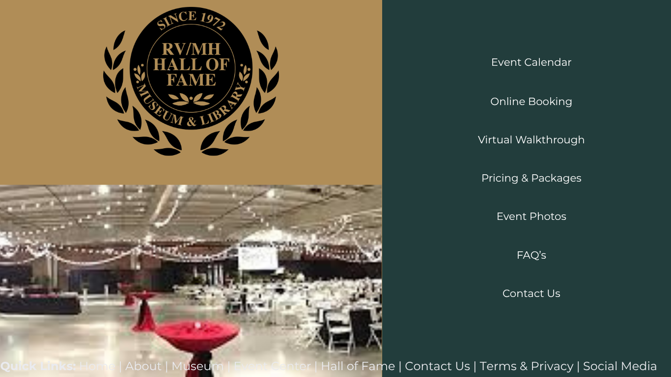 Northern Indiana Event Center banquet setup with decorated tables and formal event lighting.